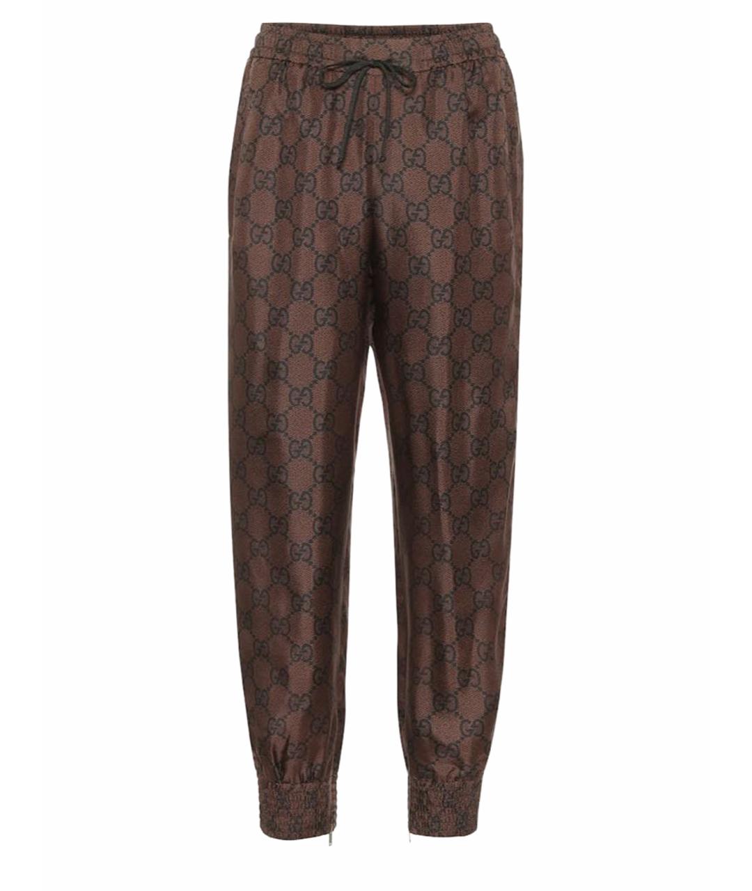 GUCCI Коричневые шелковые брюки узкие, фото 1