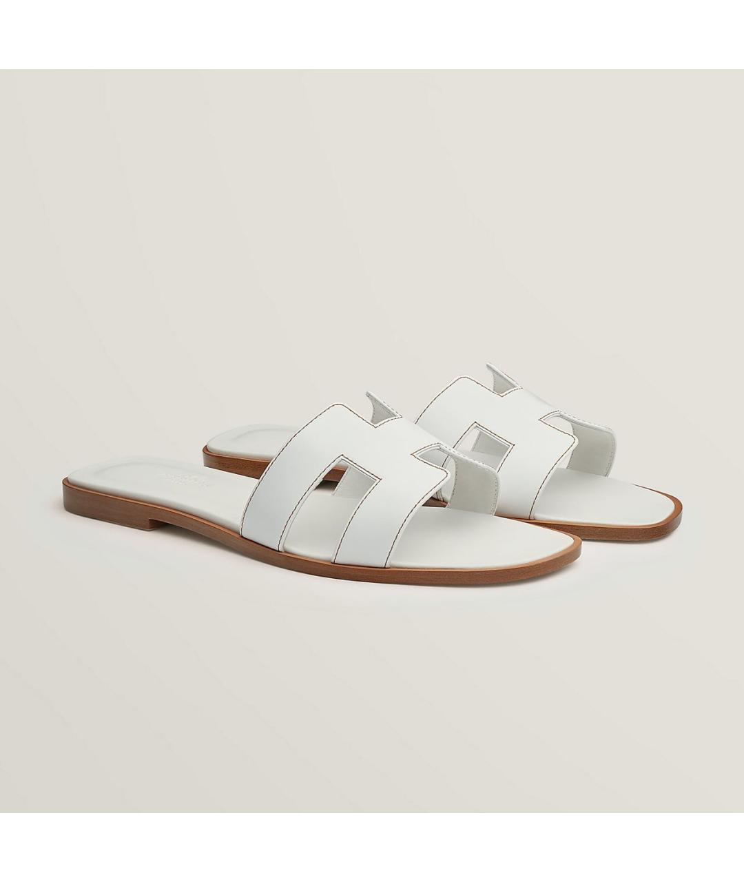 HERMES Белые кожаные шлепанцы, фото 2