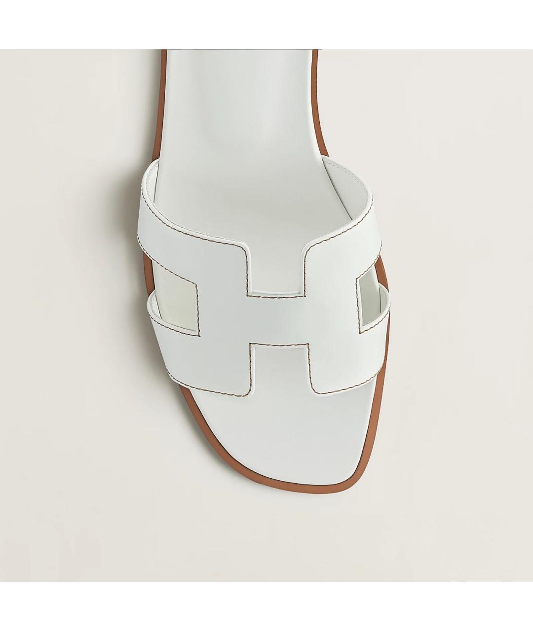 HERMES Белые кожаные шлепанцы, фото 6