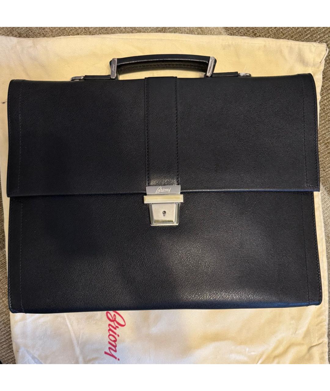 BRIONI Черный кожаный портфель, фото 7