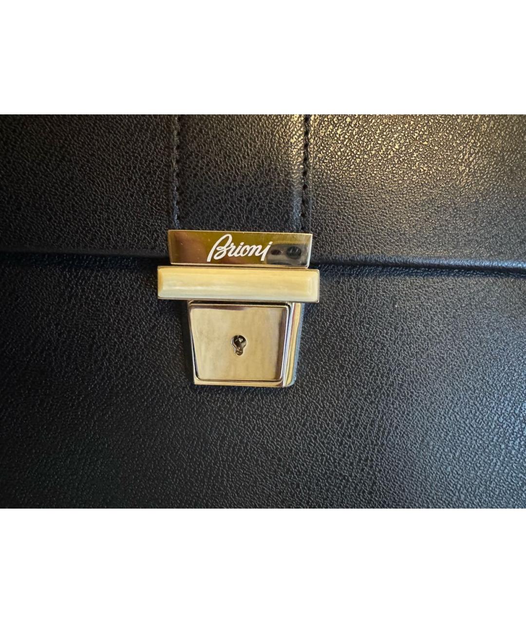 BRIONI Черный кожаный портфель, фото 4