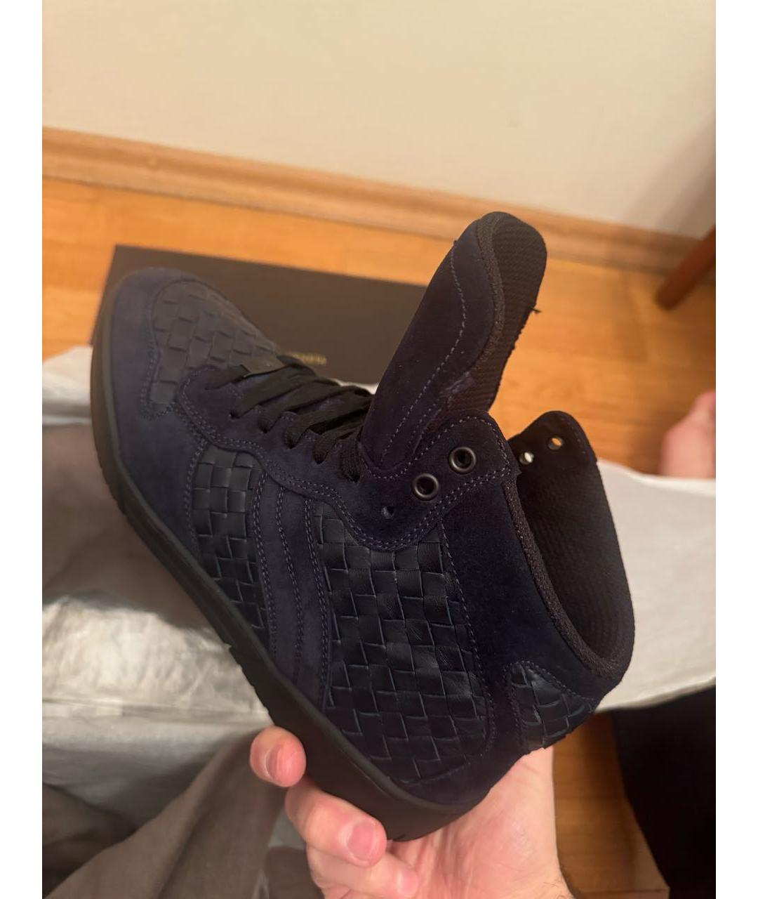 BOTTEGA VENETA Темно-синие кожаные высокие кроссовки / кеды, фото 4