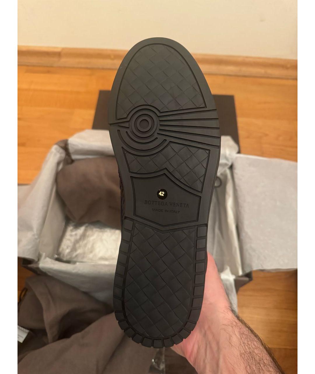 BOTTEGA VENETA Темно-синие кожаные высокие кроссовки / кеды, фото 6