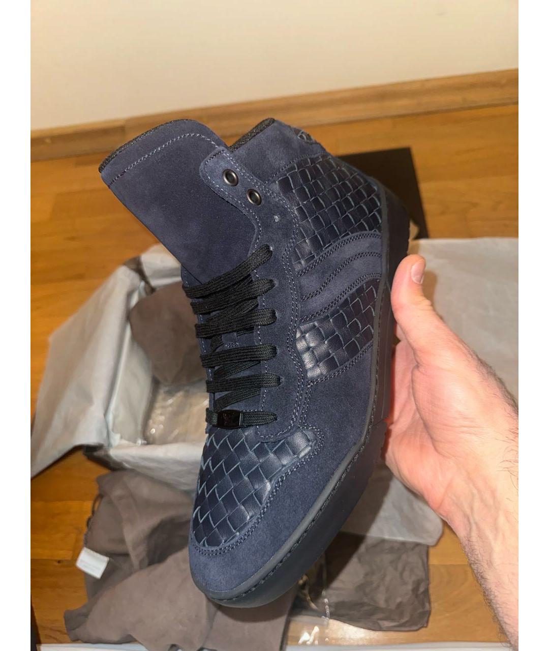 BOTTEGA VENETA Темно-синие кожаные высокие кроссовки / кеды, фото 5