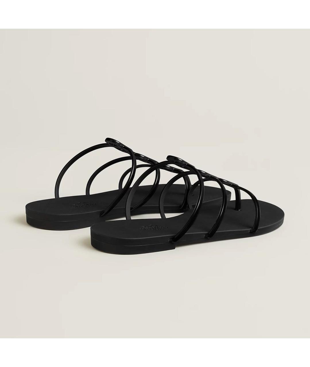 HERMES Черные резиновые шлепанцы, фото 4