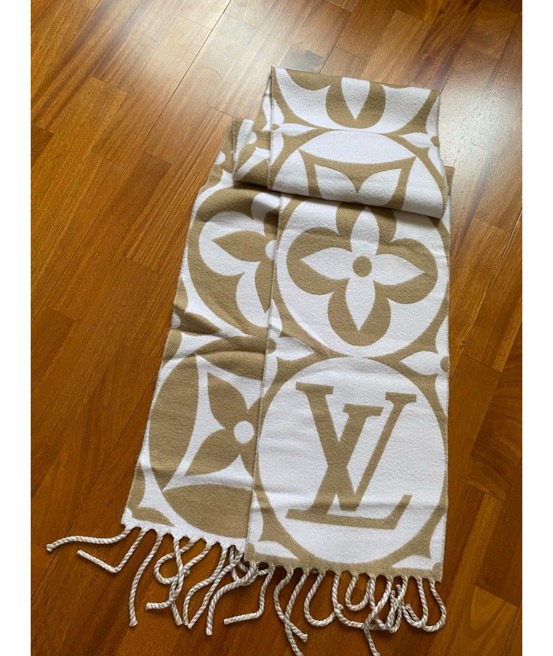 LOUIS VUITTON Бежевый шерстяной шарф, фото 2