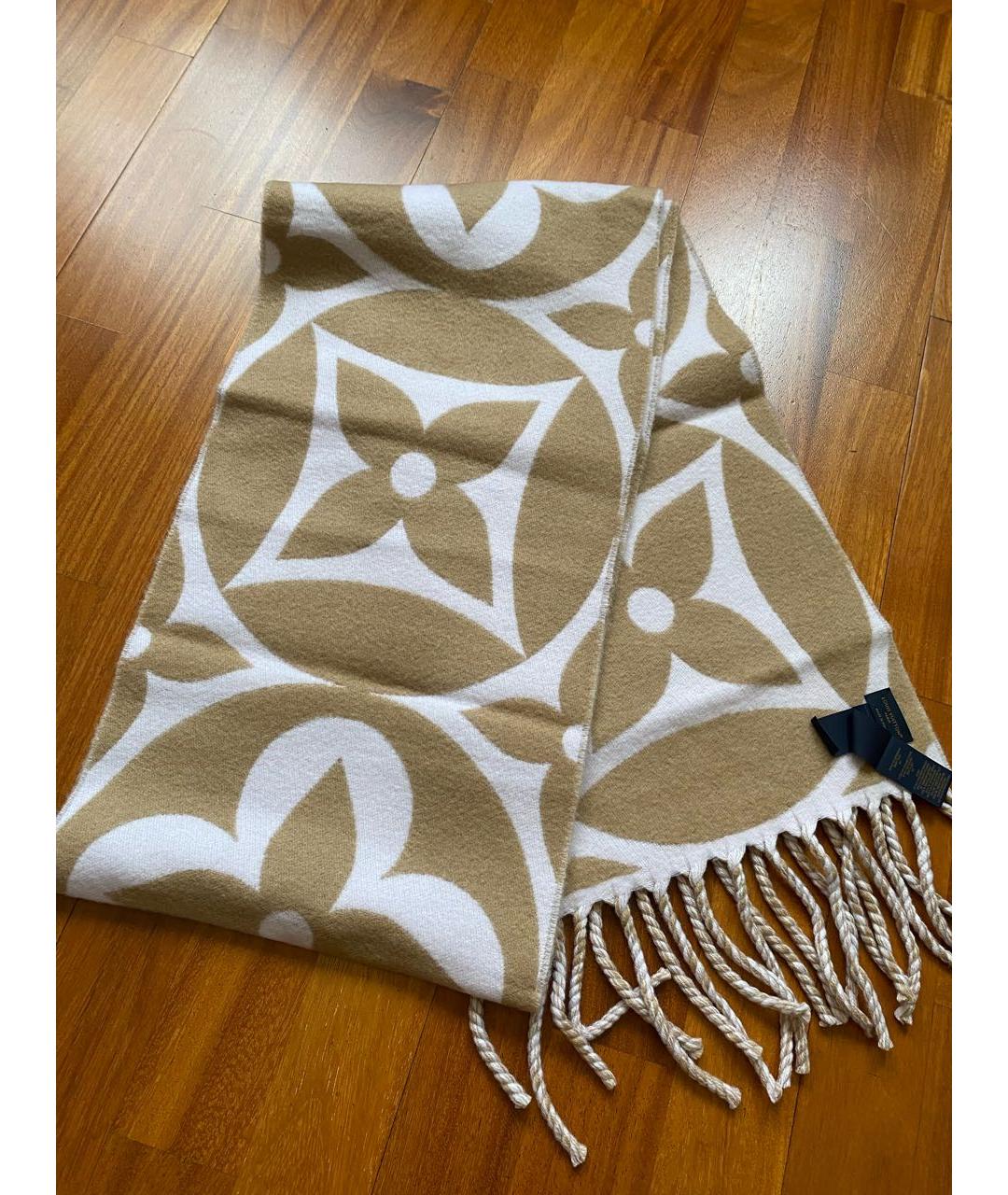 LOUIS VUITTON Бежевый шерстяной шарф, фото 3