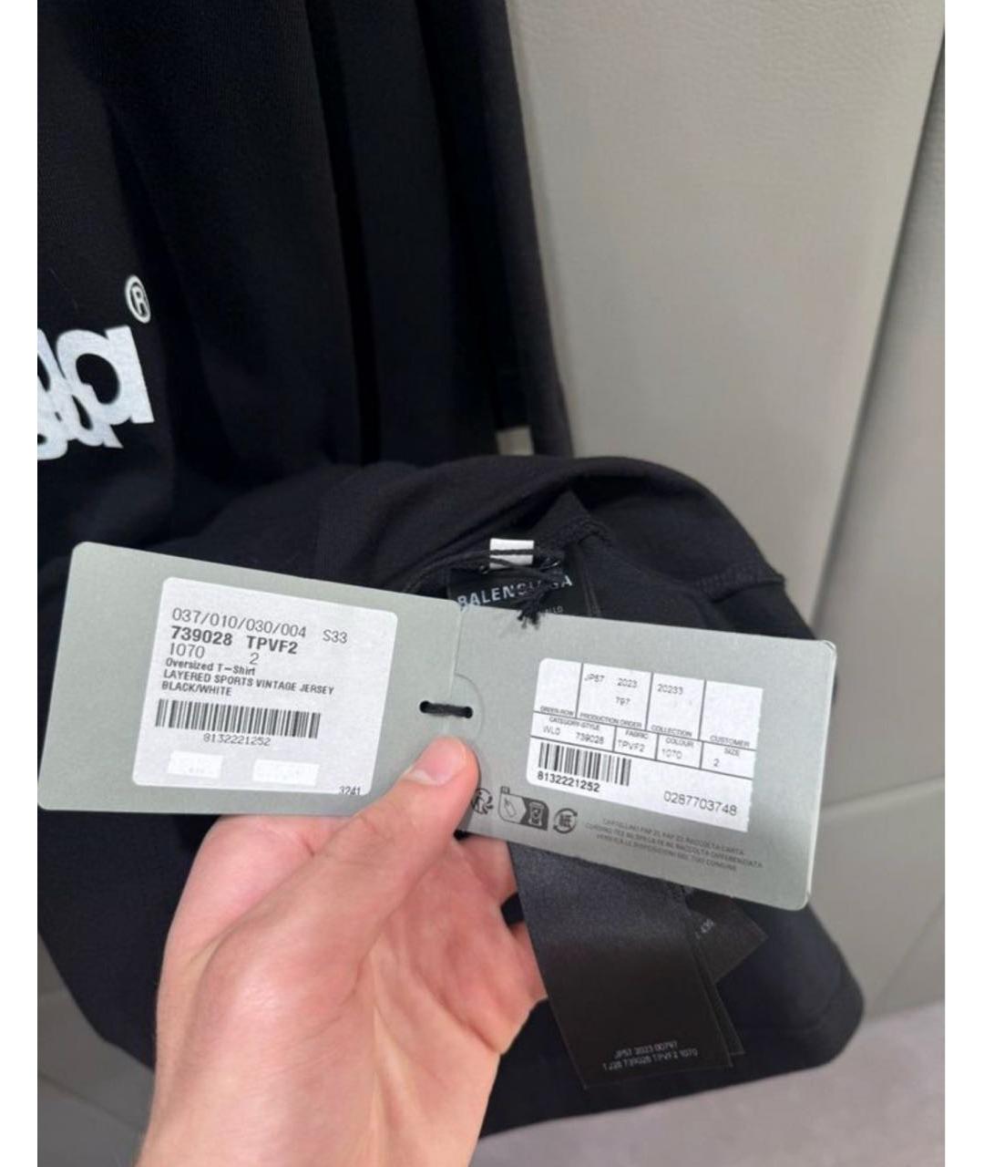 BALENCIAGA Черная хлопковая футболка, фото 6