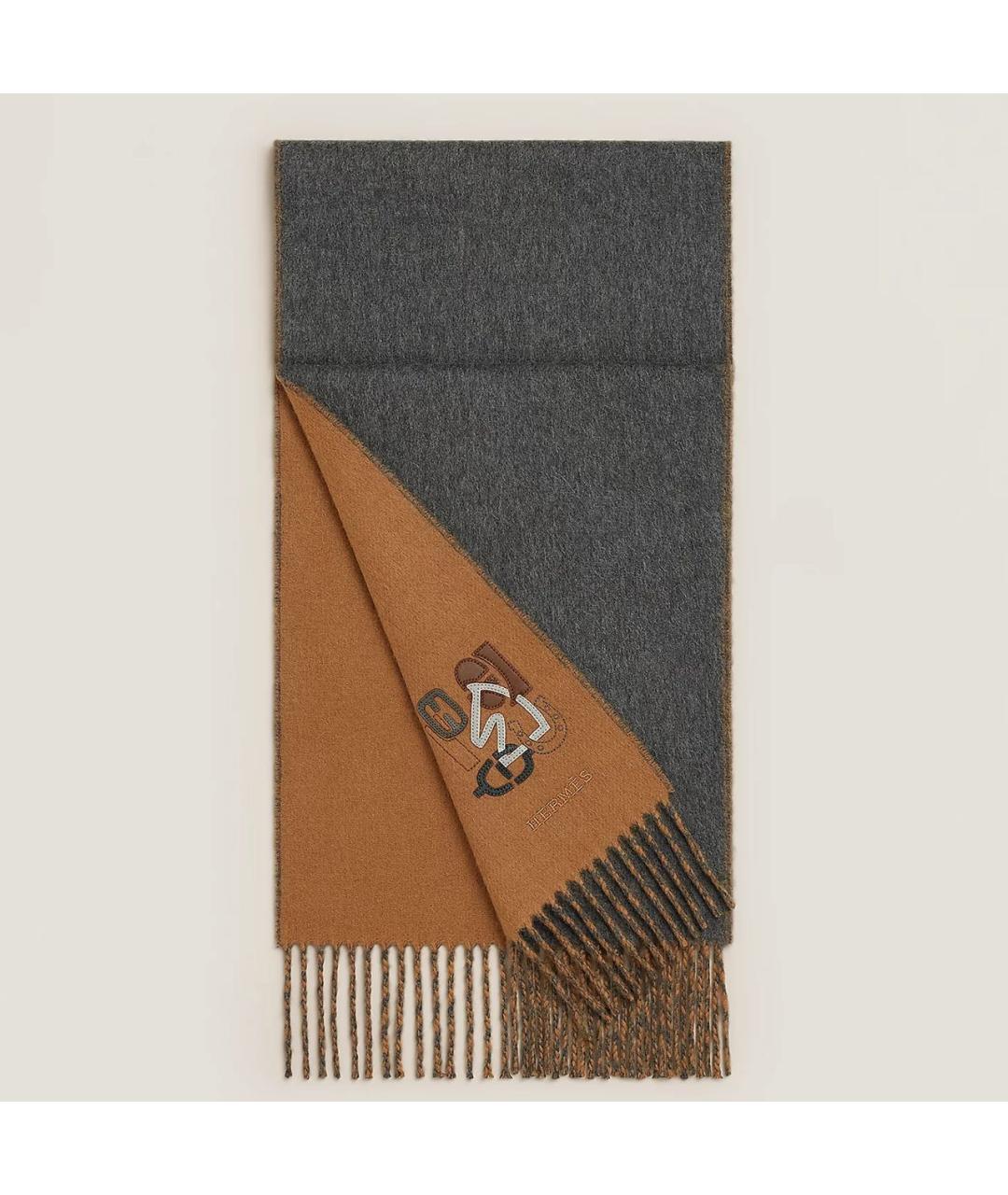 HERMES Серый кашемировый шарф, фото 6