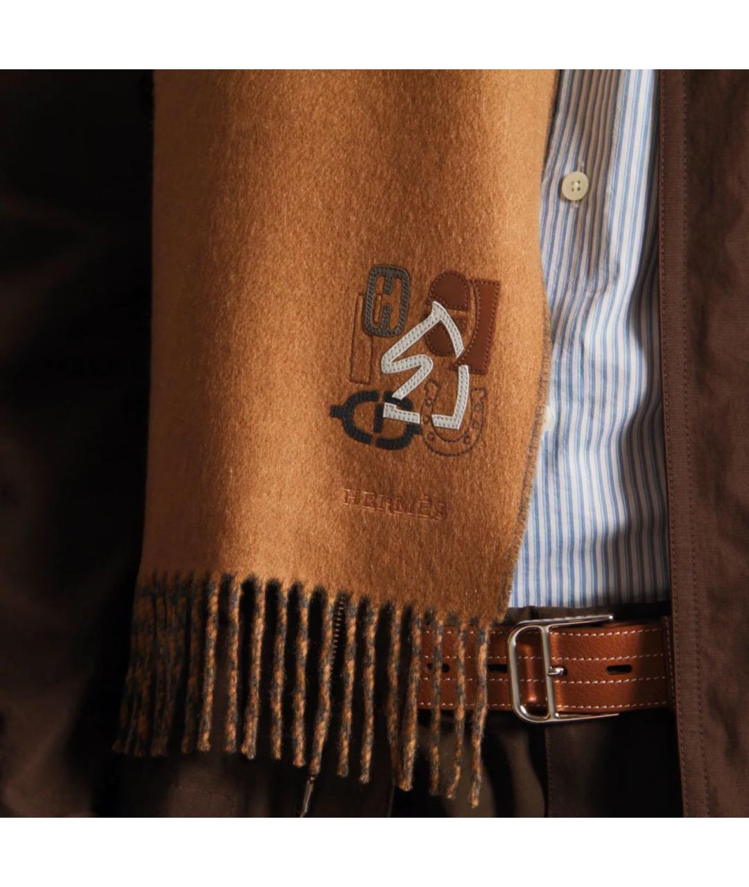 HERMES Серый кашемировый шарф, фото 3