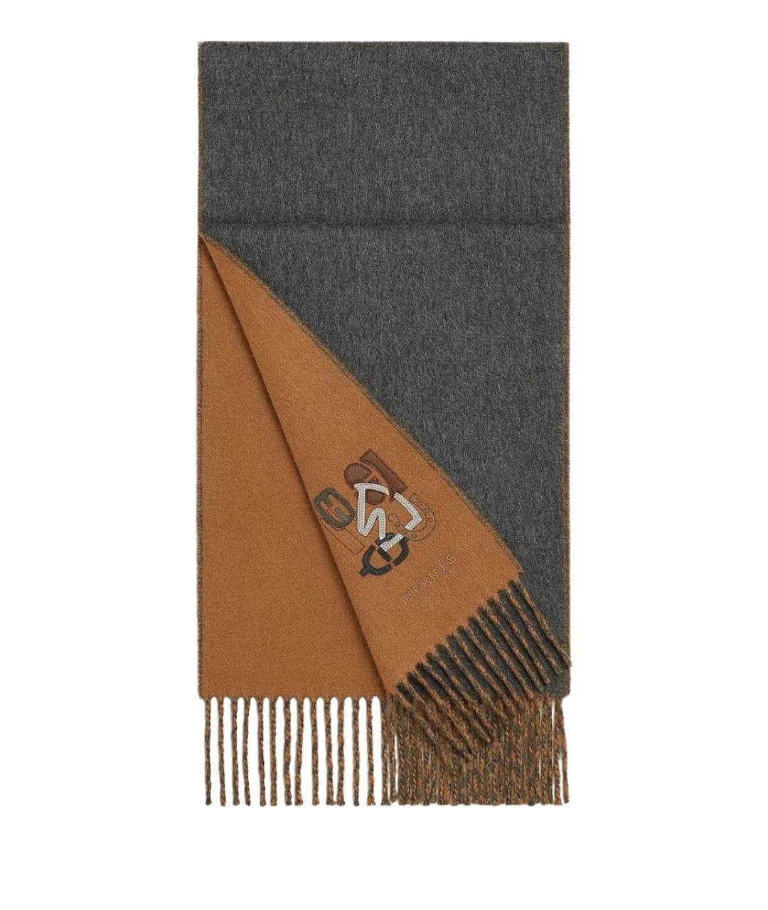 HERMES Серый кашемировый шарф, фото 1