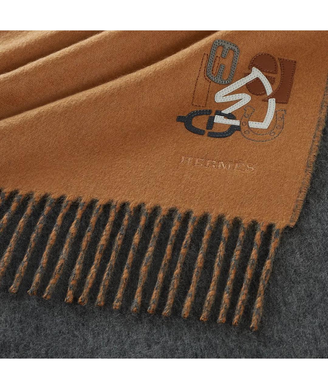 HERMES Серый кашемировый шарф, фото 2