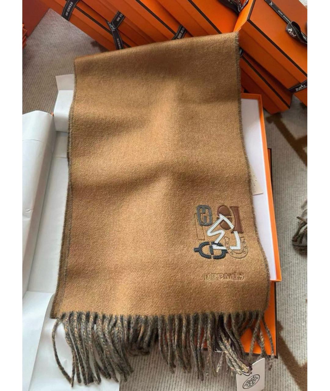 HERMES Серый кашемировый шарф, фото 5