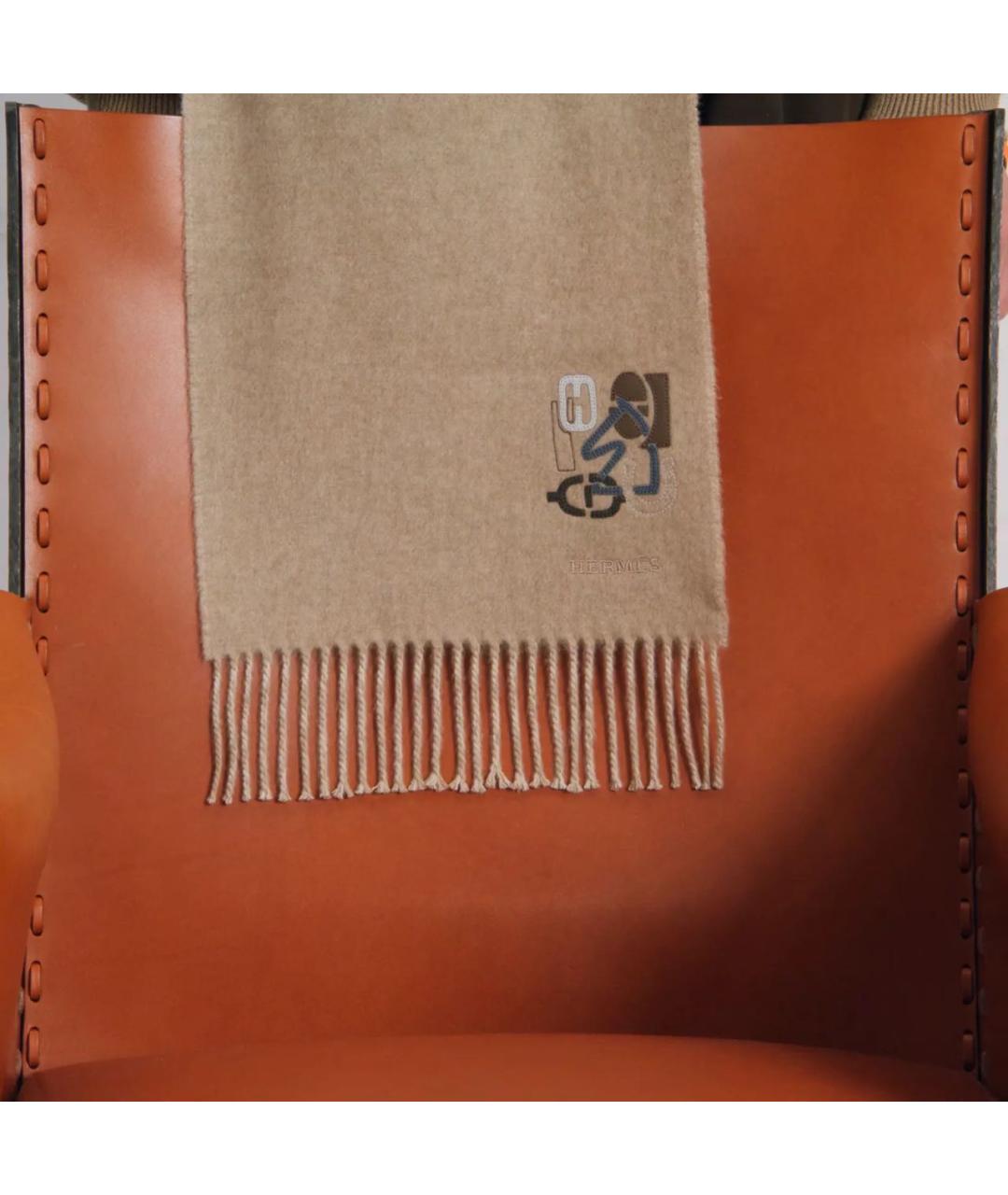 HERMES Бежевый кашемировый шарф, фото 2