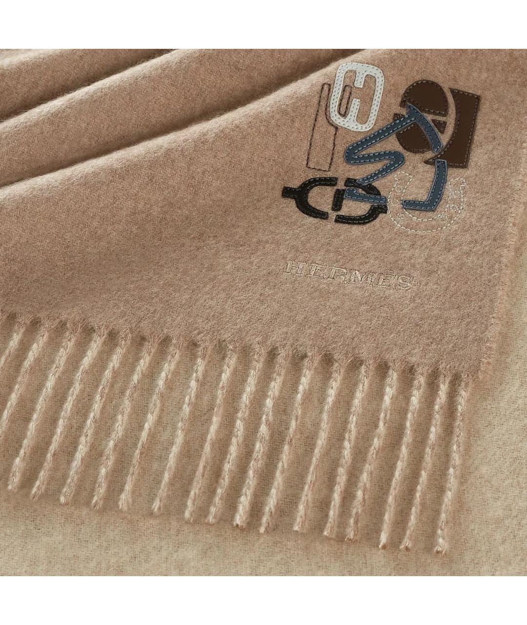 HERMES Бежевый кашемировый шарф, фото 4