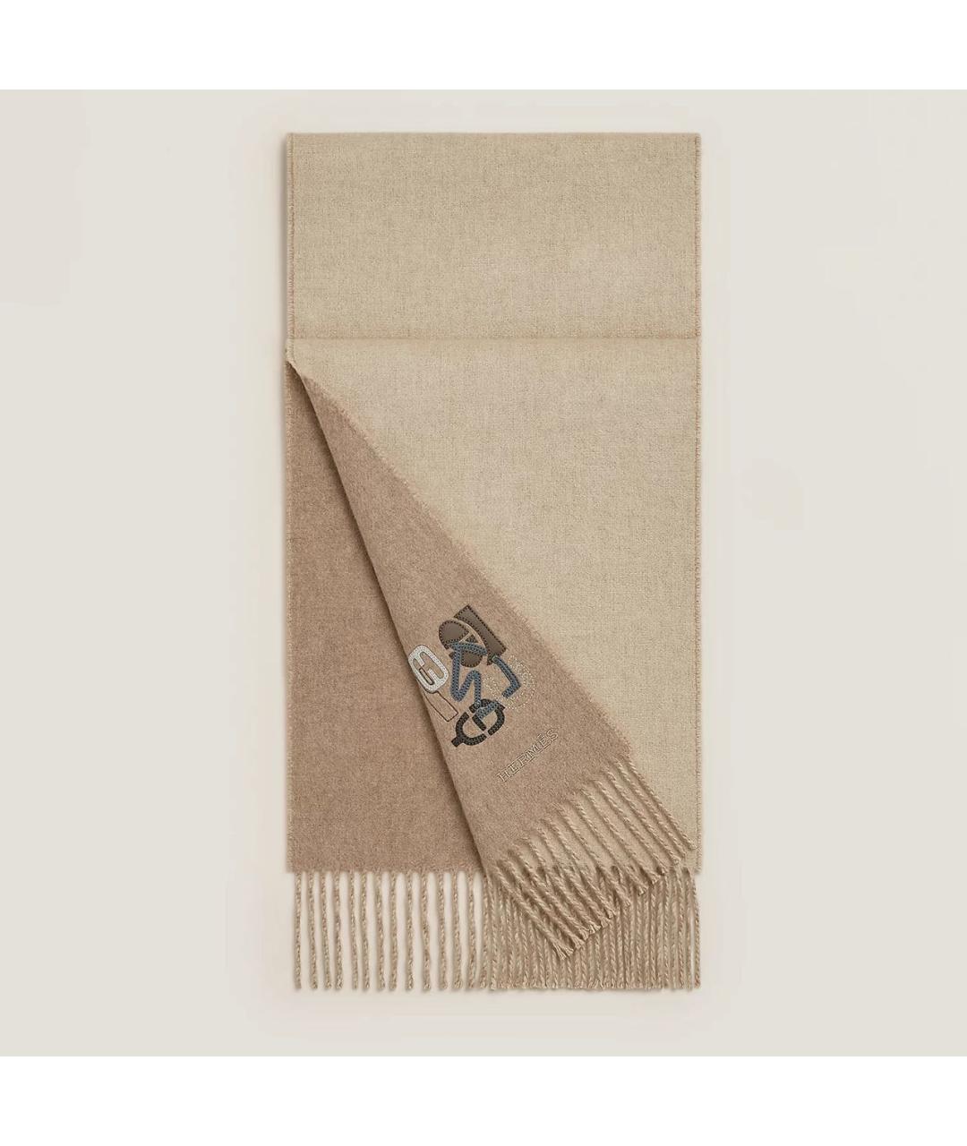 HERMES Бежевый кашемировый шарф, фото 6