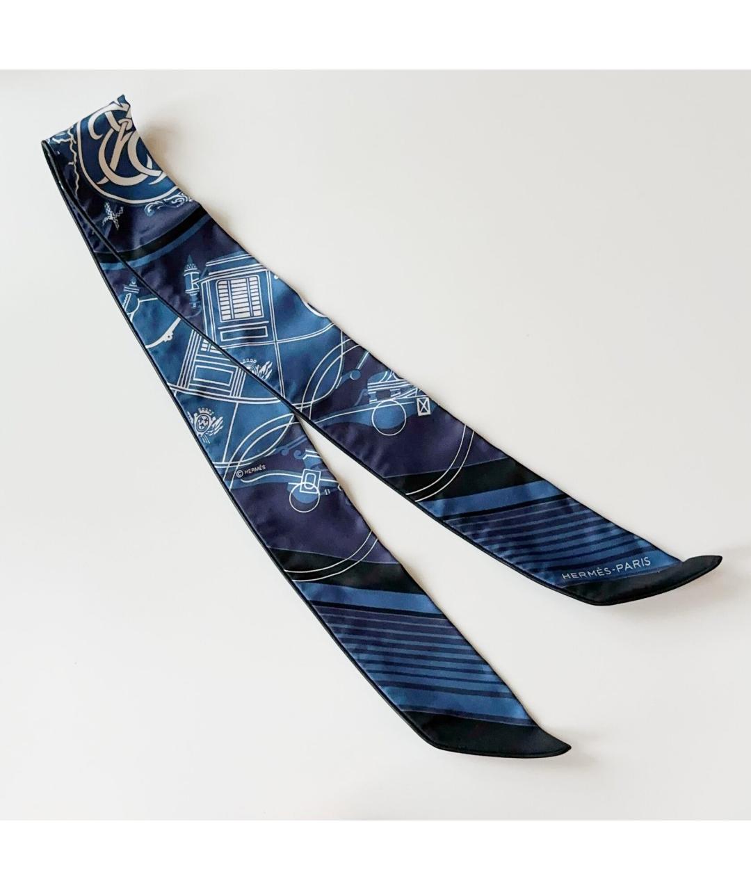 HERMES Синий шелковый платок, фото 5