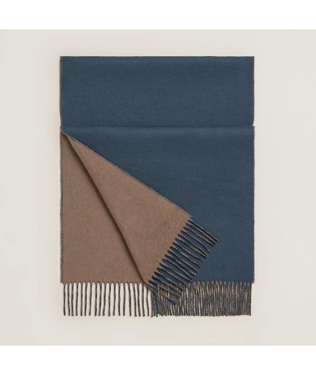 HERMES Синий кашемировый шарф, фото 5