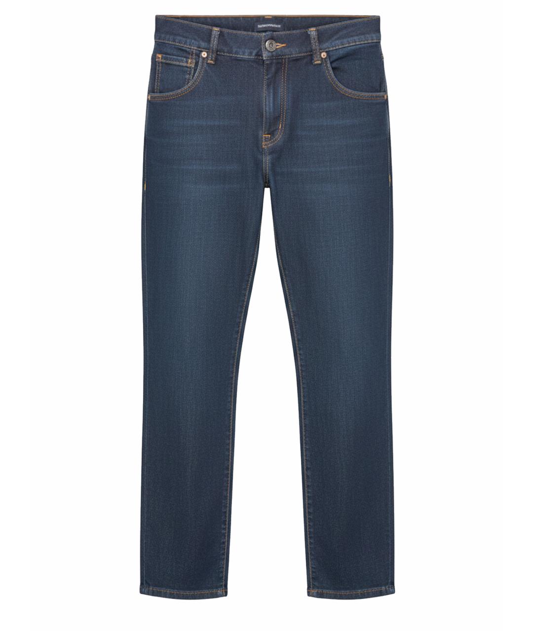EMPORIO ARMANI Темно-синие хлопковые прямые джинсы, фото 1