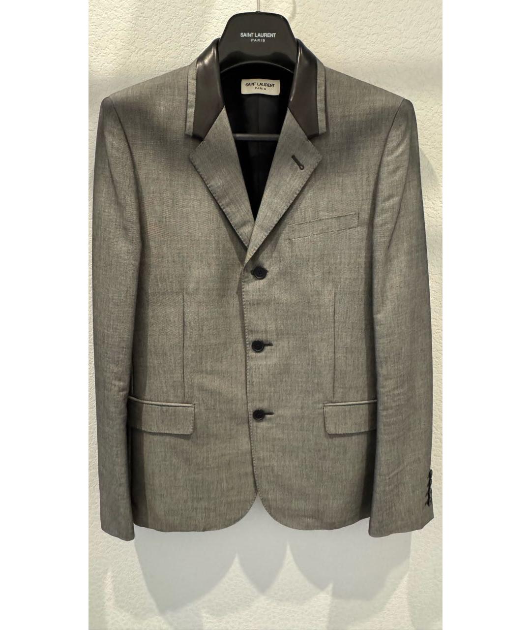 SAINT LAURENT Серый хлопковый пиджак, фото 7