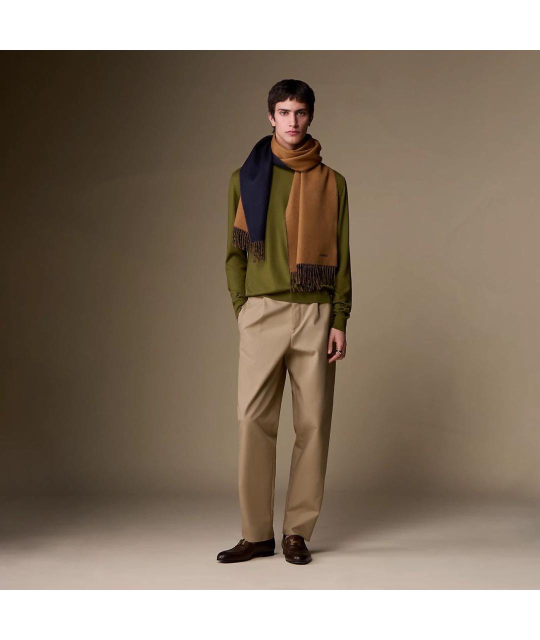 HERMES Коричневый кашемировый шарф, фото 2