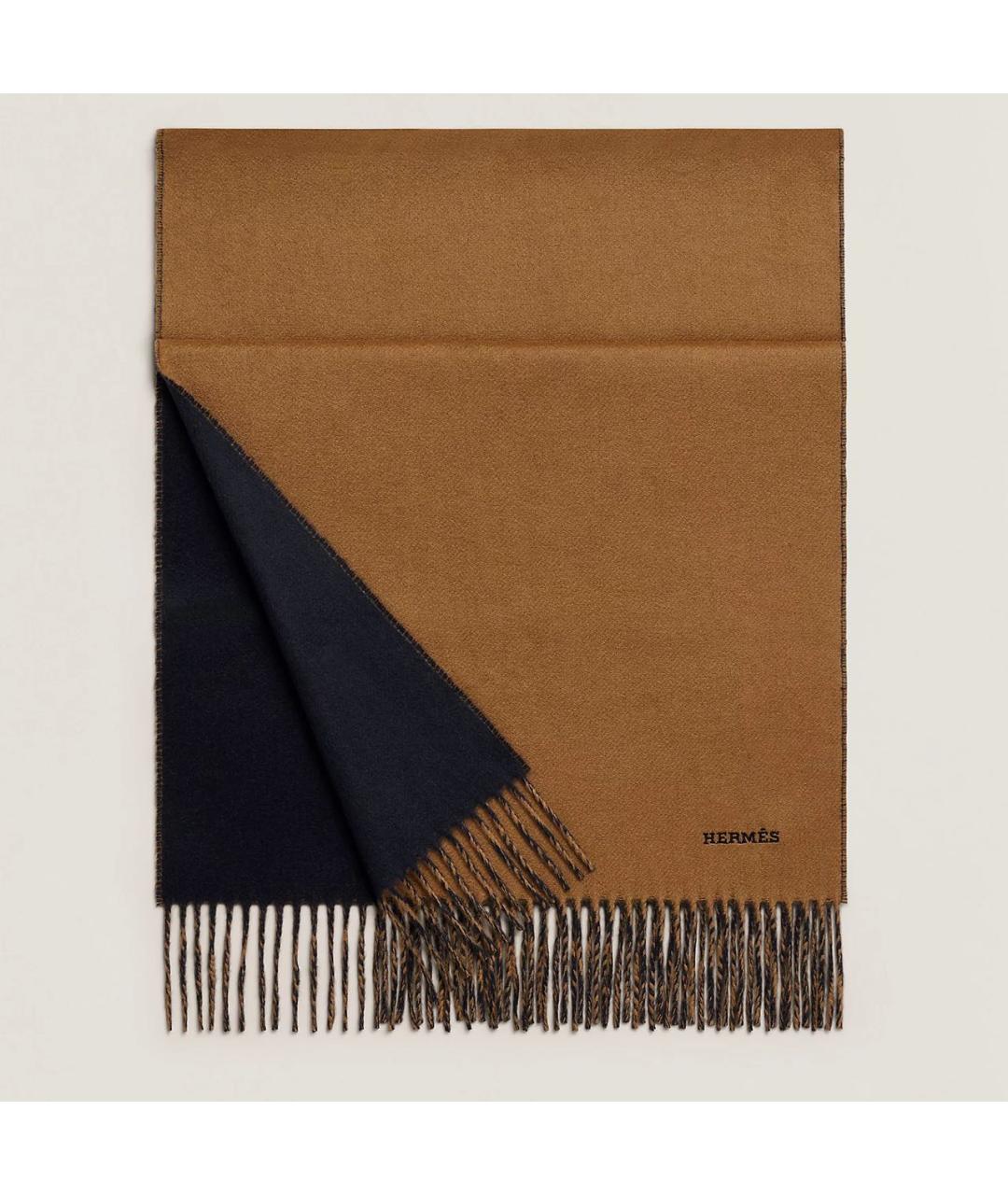 HERMES Коричневый кашемировый шарф, фото 4