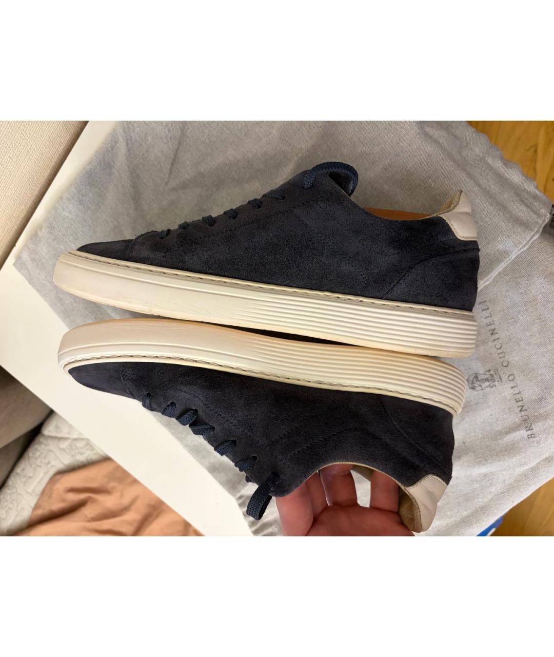 BRUNELLO CUCINELLI Темно-синие замшевые низкие кроссовки / кеды, фото 6