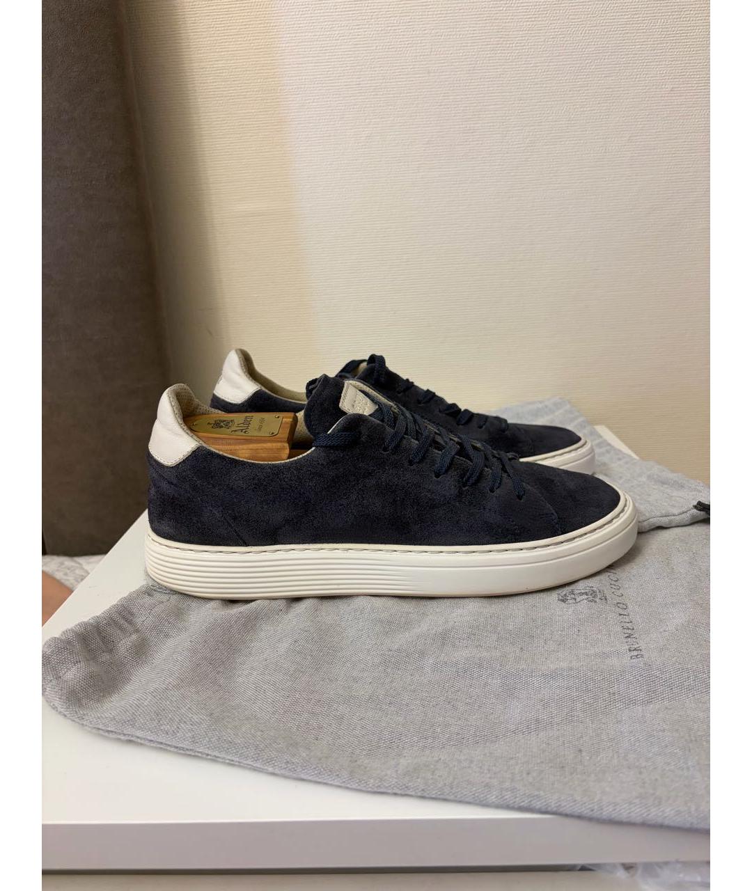 BRUNELLO CUCINELLI Темно-синие замшевые низкие кроссовки / кеды, фото 7