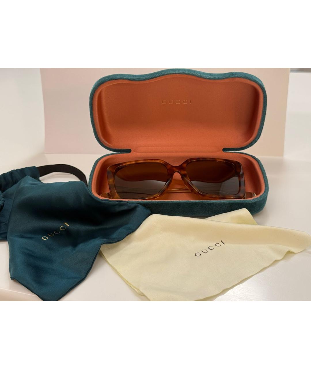 GUCCI Коричневые пластиковые солнцезащитные очки, фото 4