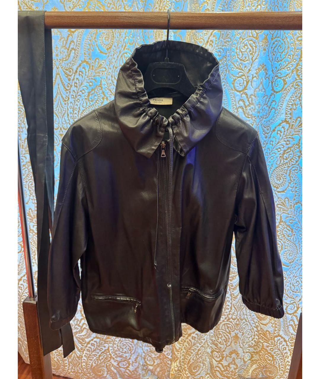 PRADA Черная кожаная куртка, фото 2