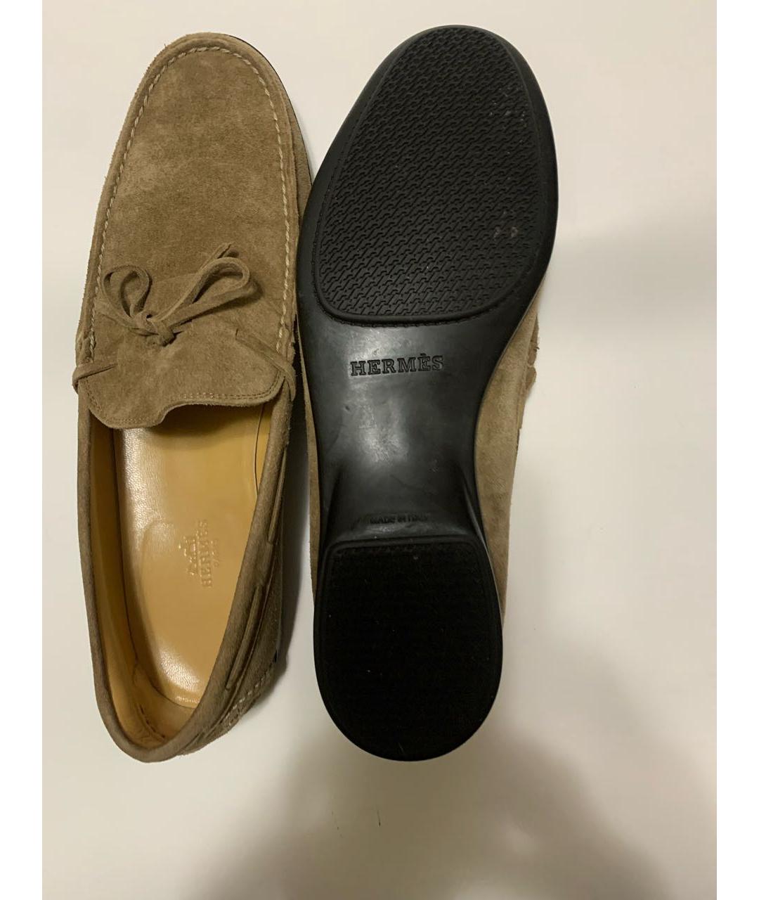 HERMES Коричневые замшевые мокасины, фото 5