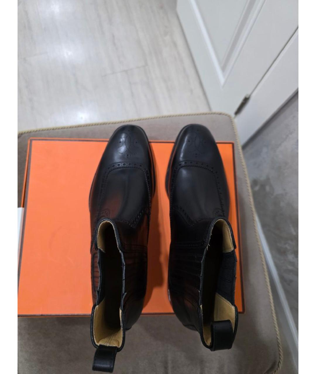 HERMES Черные кожаные высокие ботинки, фото 3