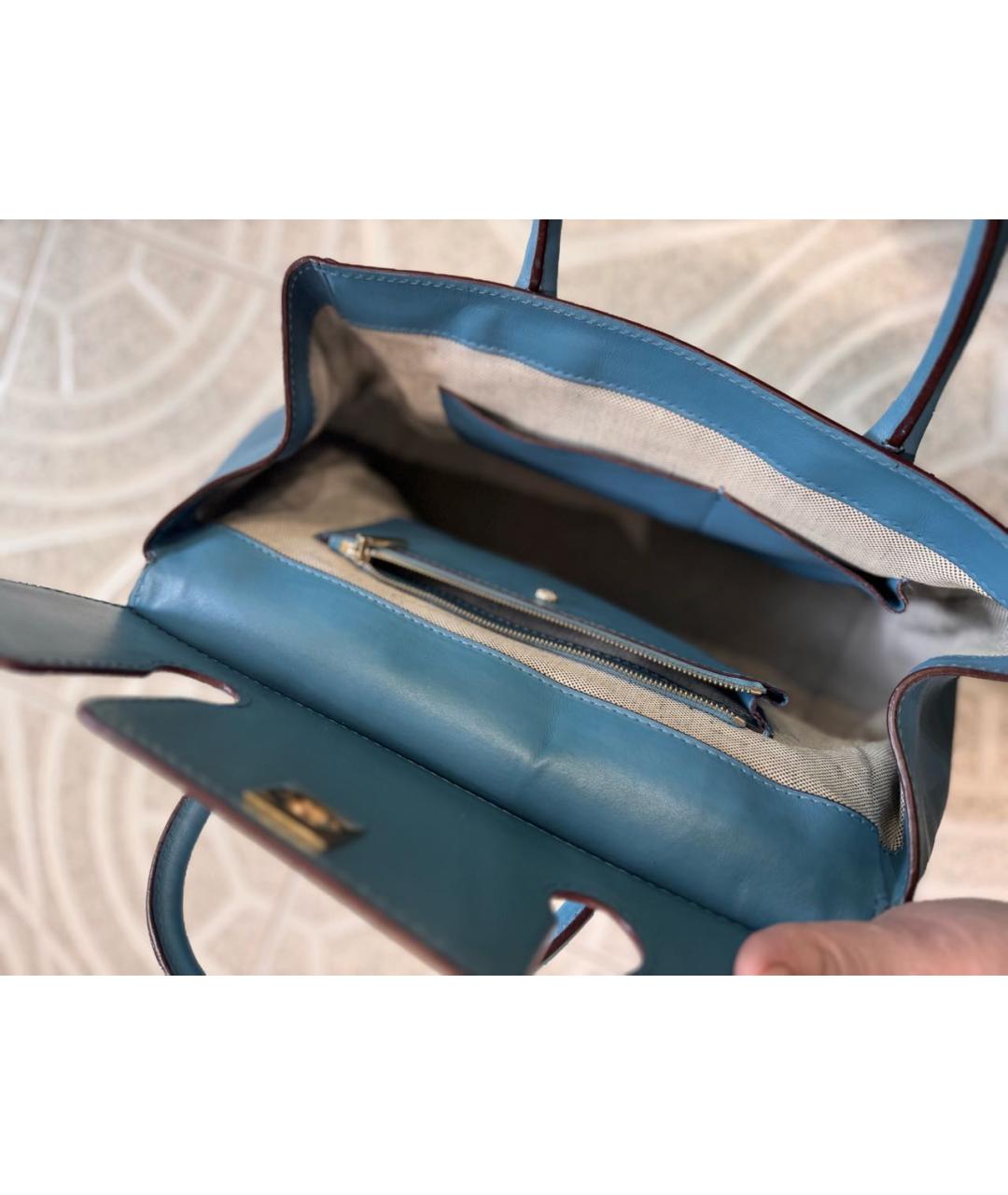 VERSACE Голубая кожаная сумка с короткими ручками, фото 7