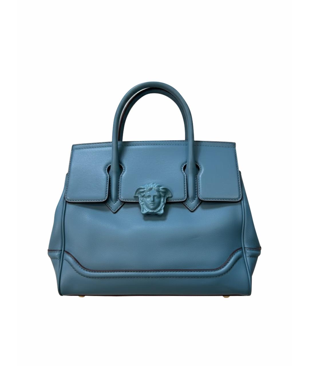 VERSACE Голубая кожаная сумка с короткими ручками, фото 1