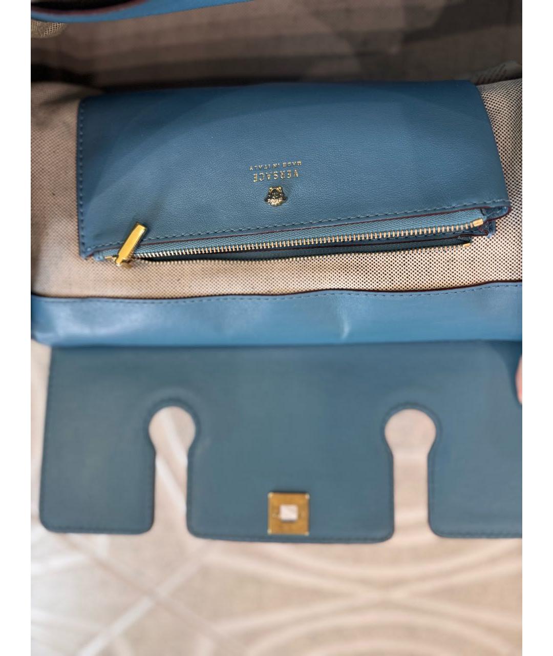 VERSACE Голубая кожаная сумка с короткими ручками, фото 6