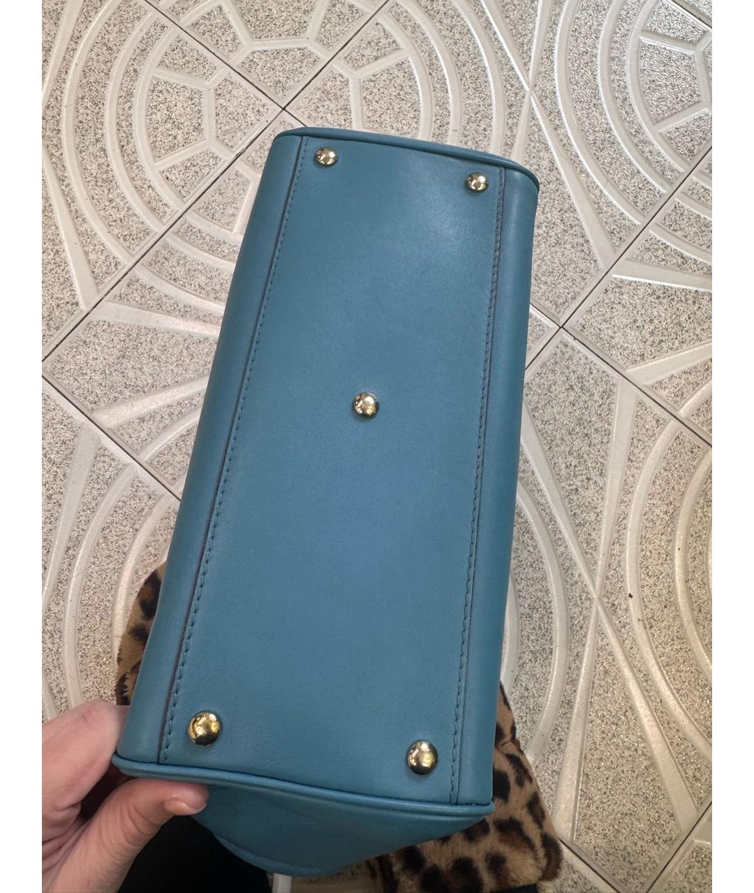 VERSACE Голубая кожаная сумка с короткими ручками, фото 4