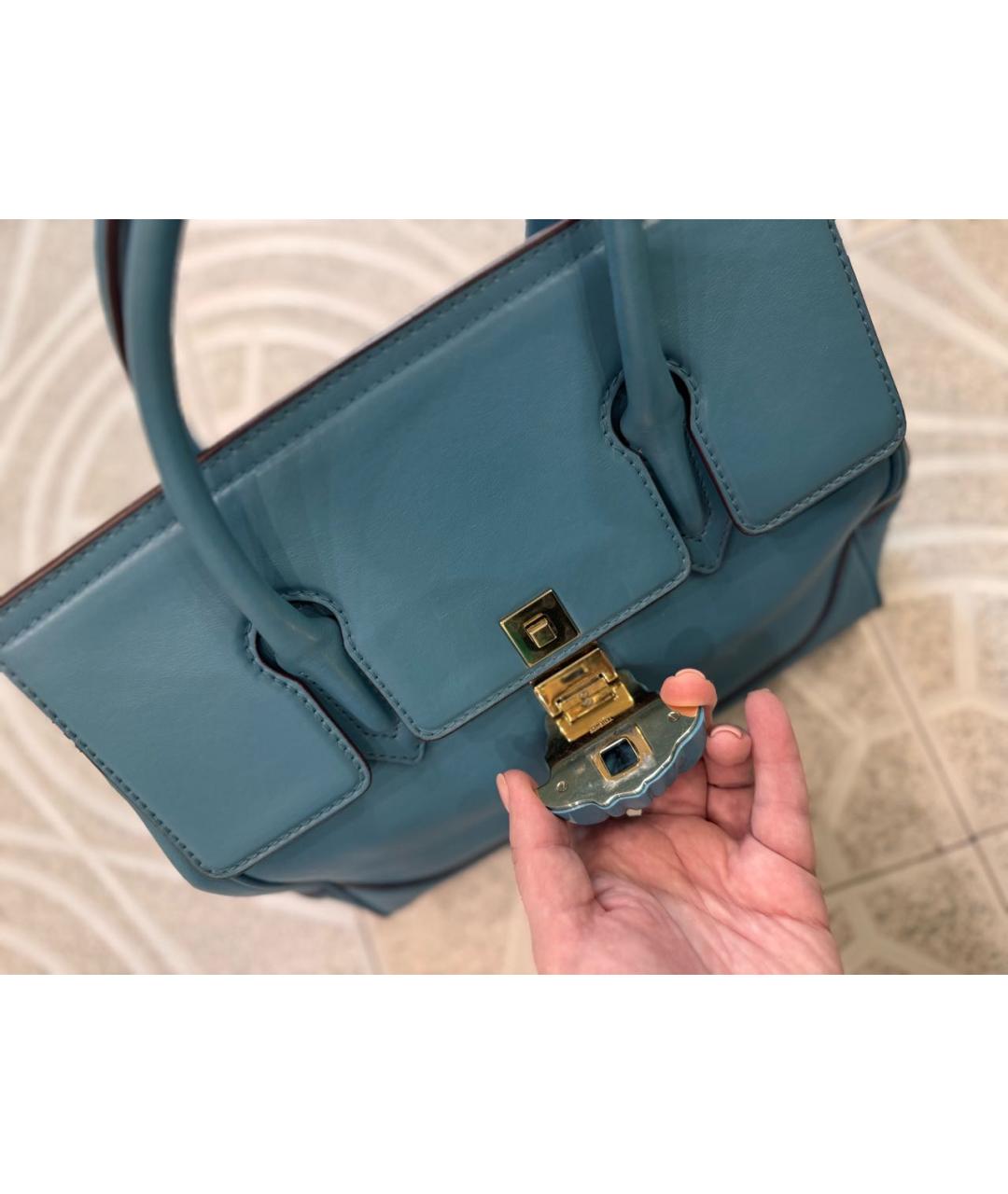 VERSACE Голубая кожаная сумка с короткими ручками, фото 5