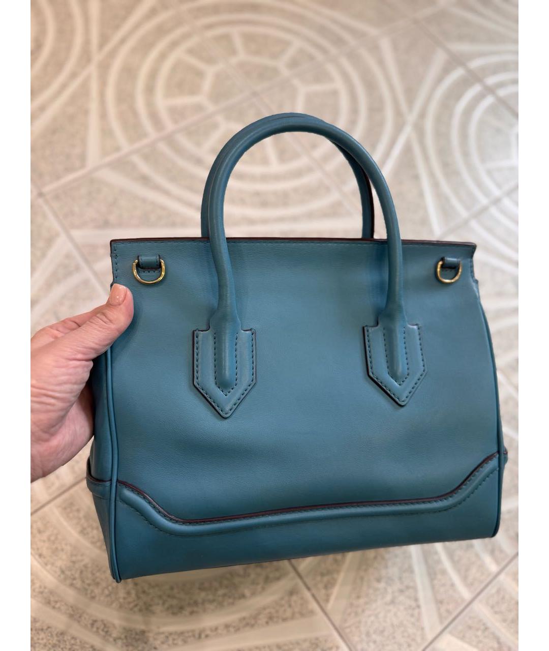 VERSACE Голубая кожаная сумка с короткими ручками, фото 2