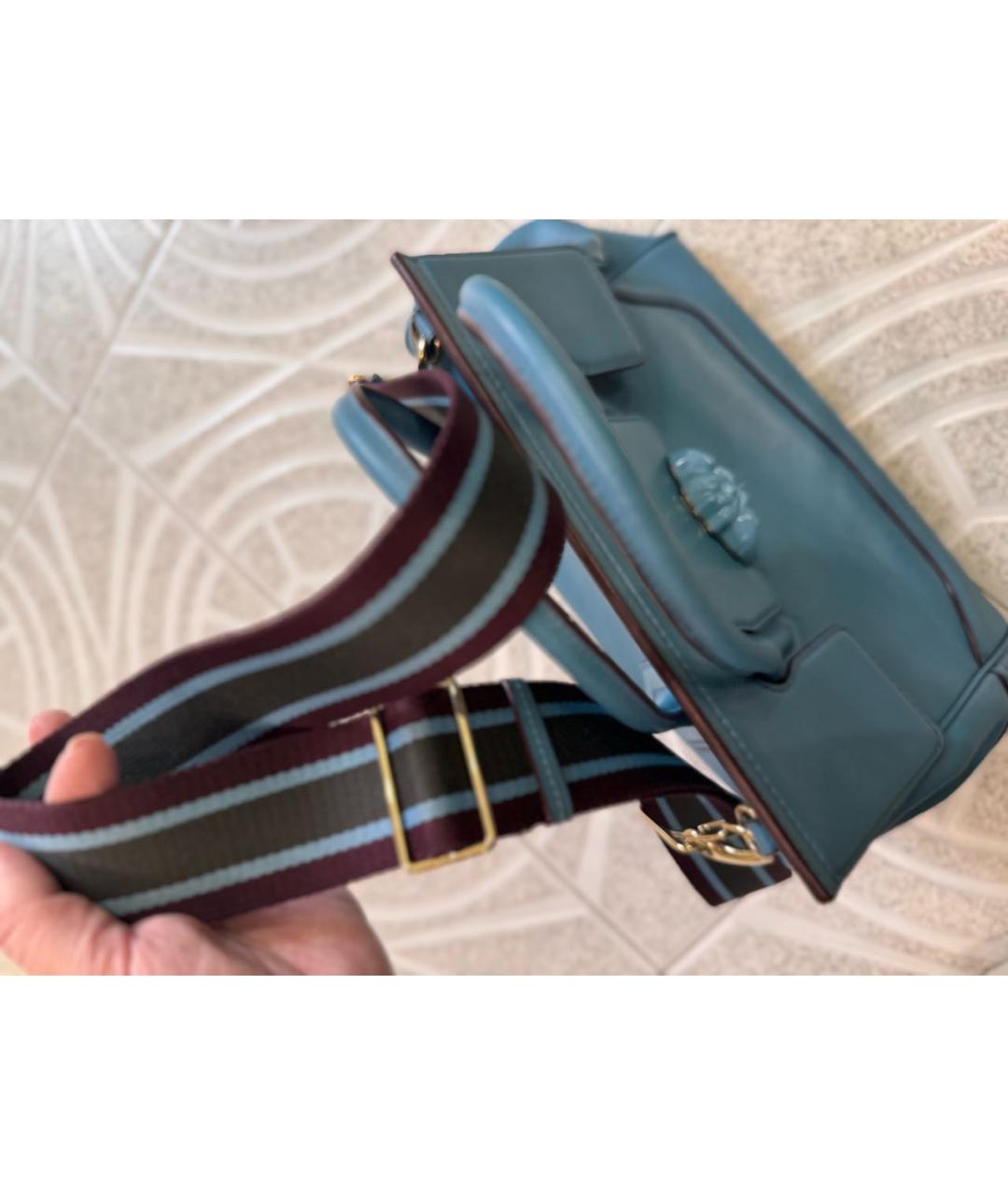 VERSACE Голубая кожаная сумка с короткими ручками, фото 8