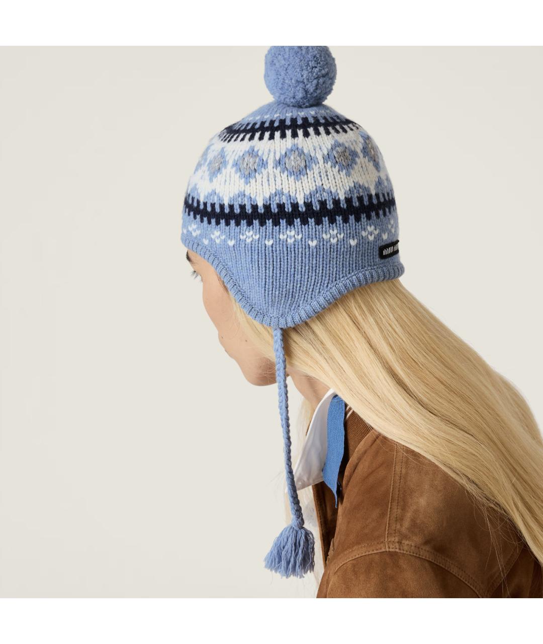 MIU MIU Голубая шерстяная шапка, фото 3