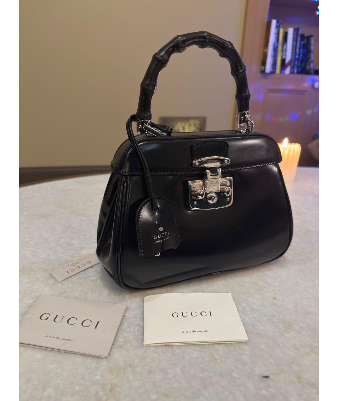 GUCCI Черная кожаная сумка с короткими ручками, фото 6