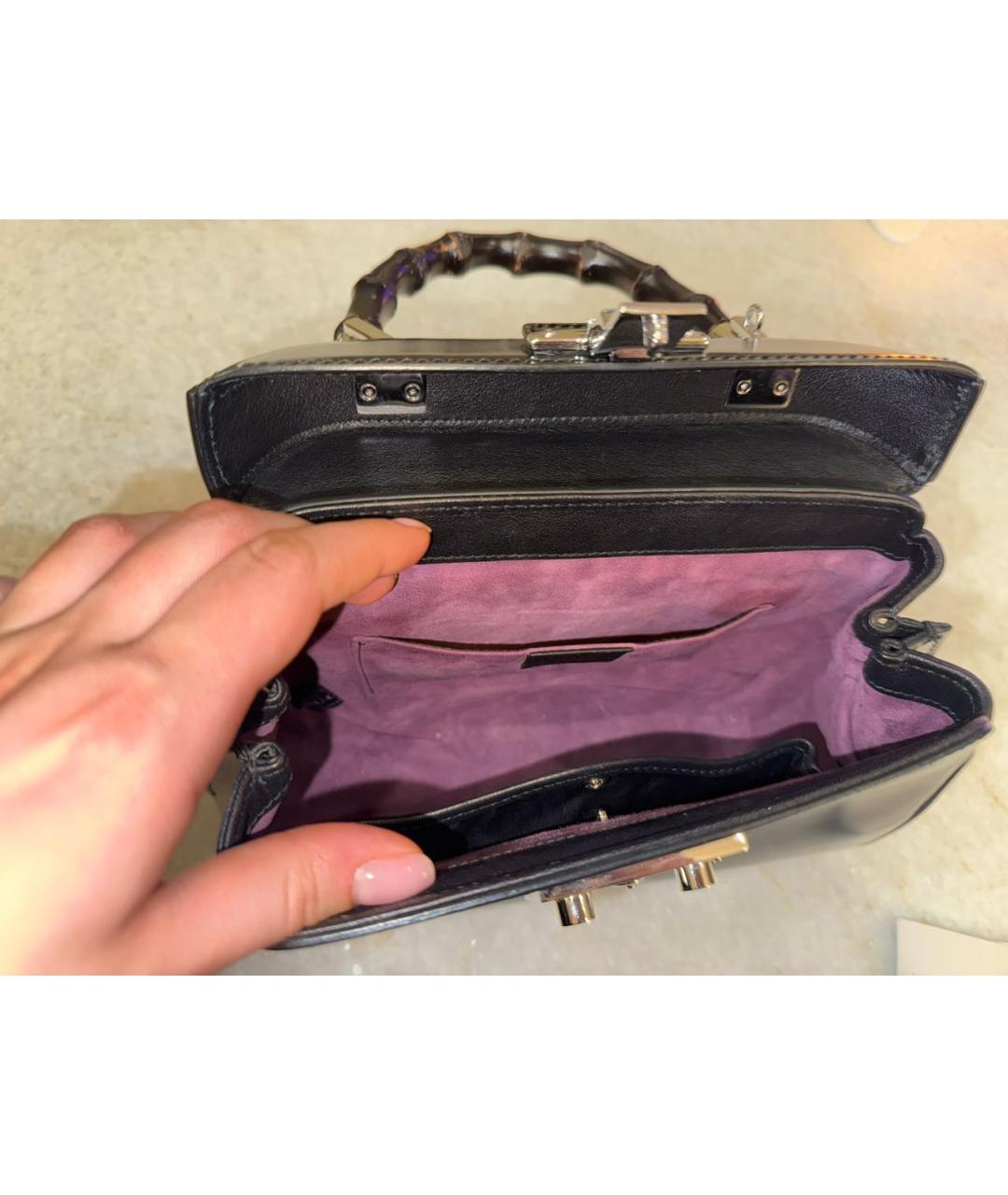 GUCCI Черная кожаная сумка с короткими ручками, фото 4