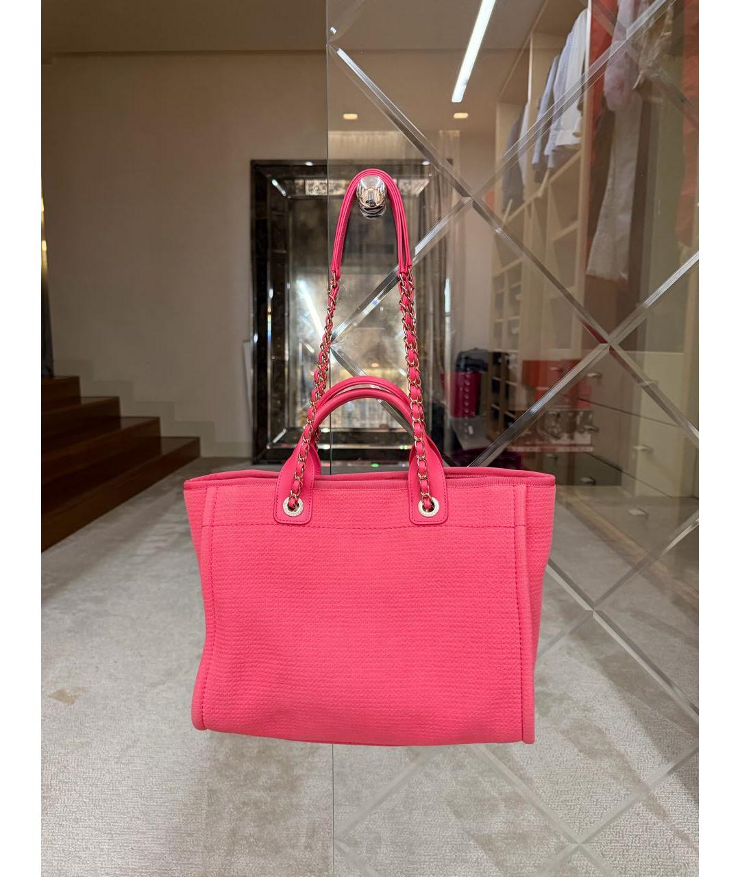 CHANEL Розовая тканевая пляжная сумка, фото 4