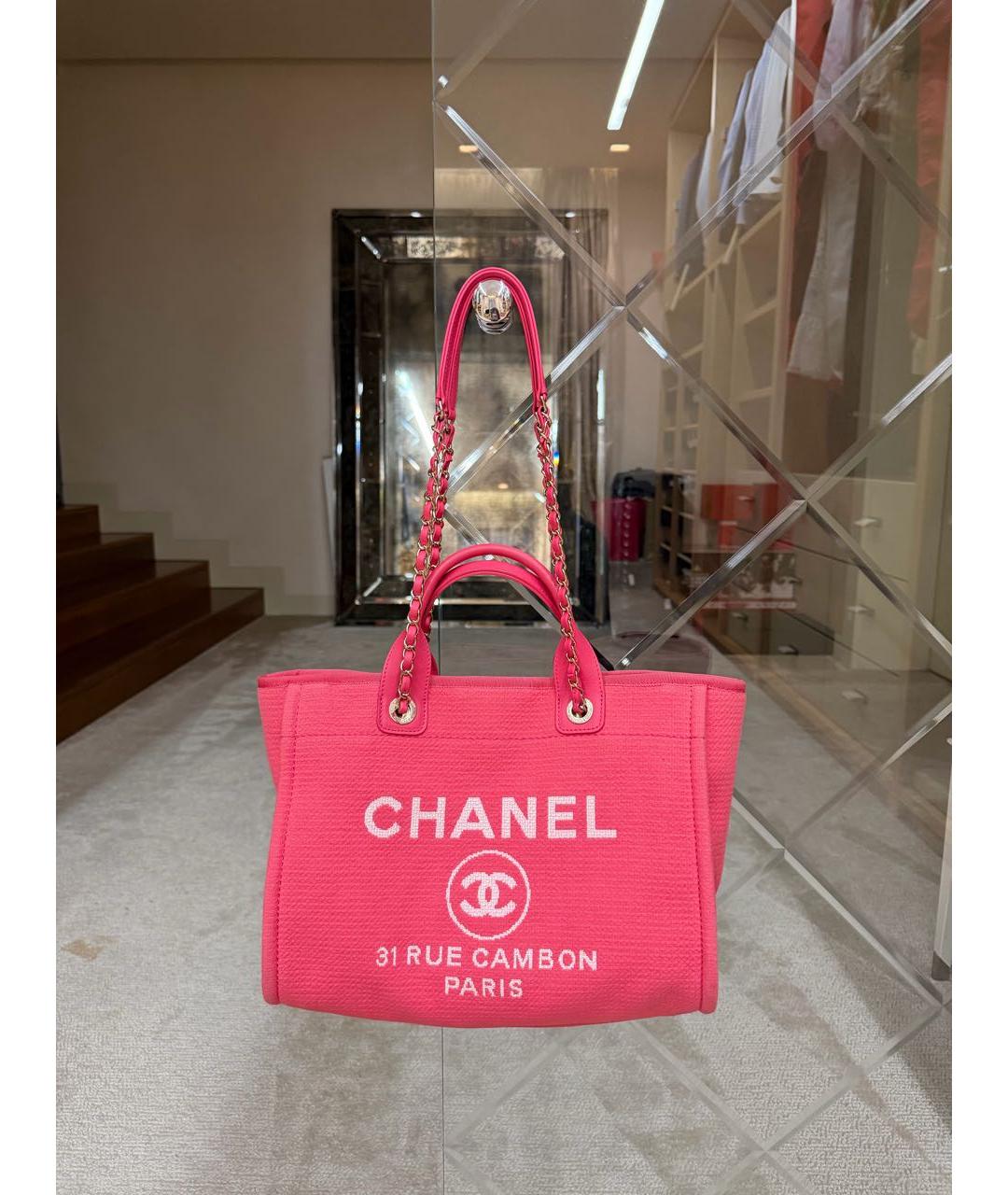 CHANEL Розовая тканевая пляжная сумка, фото 9