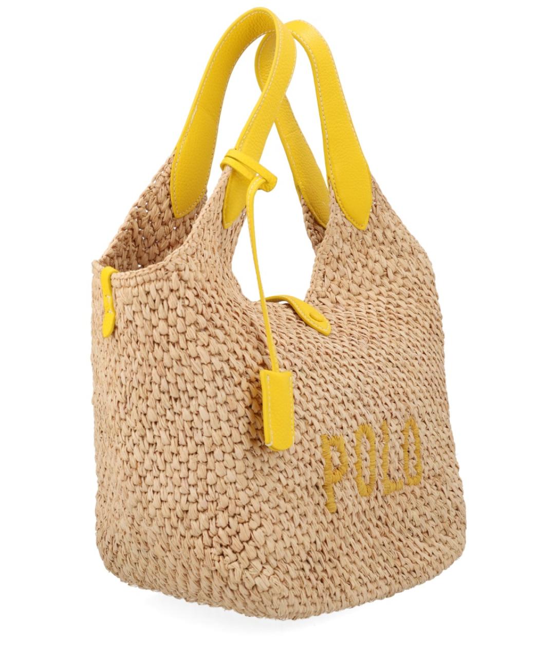 POLO RALPH LAUREN Желтая пелетеная сумка тоут, фото 3