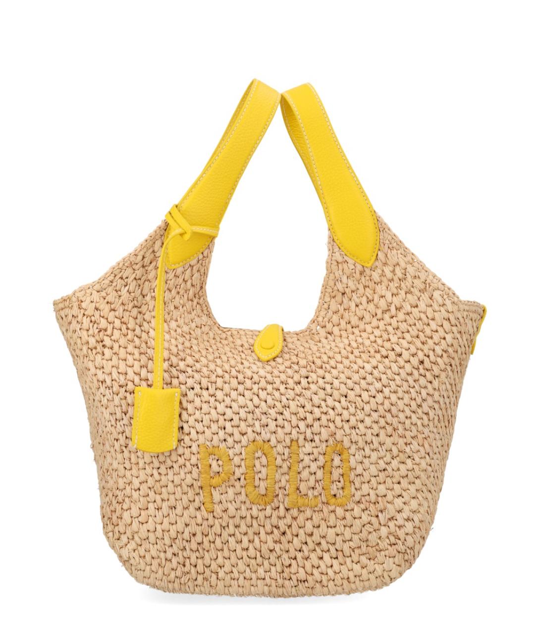 POLO RALPH LAUREN Желтая пелетеная сумка тоут, фото 1