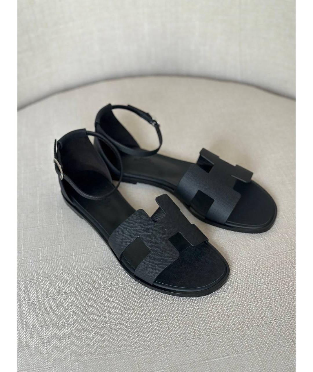 HERMES Черные кожаные сандалии, фото 3