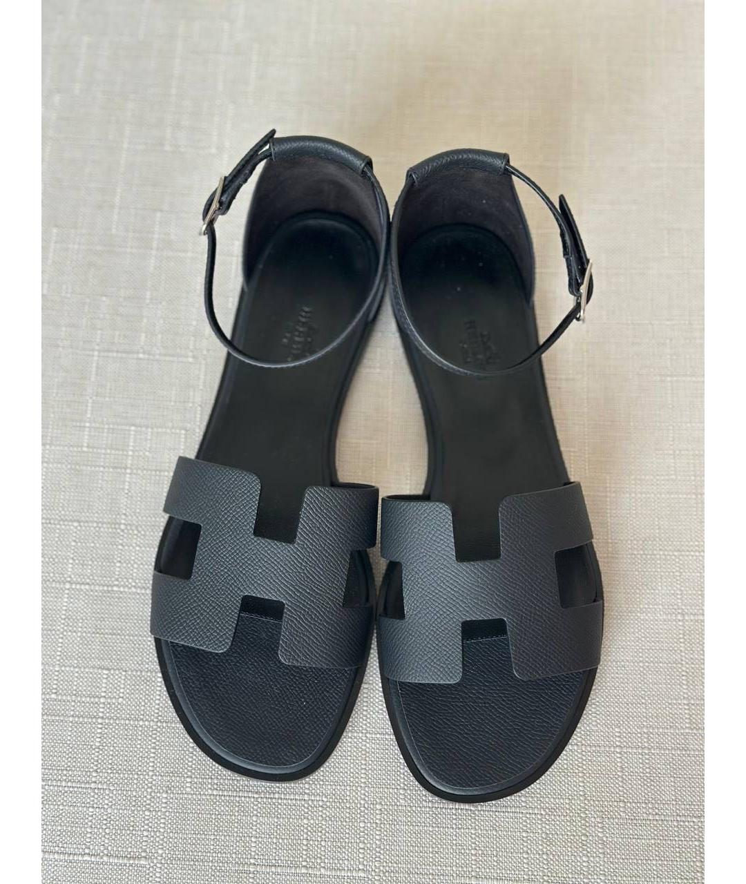 HERMES Черные кожаные сандалии, фото 4