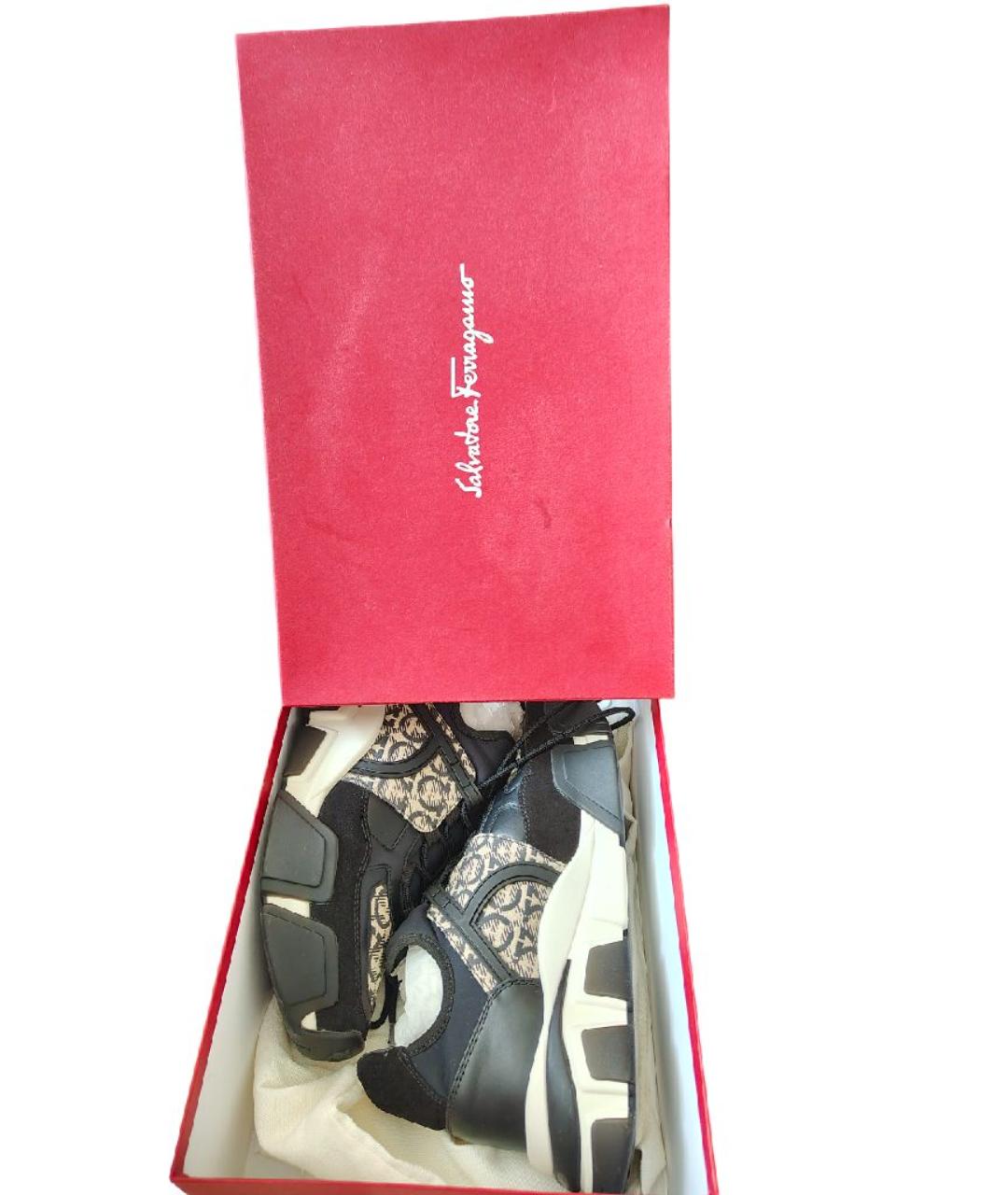 FERRAGAMO Черные кожаные кроссовки, фото 6