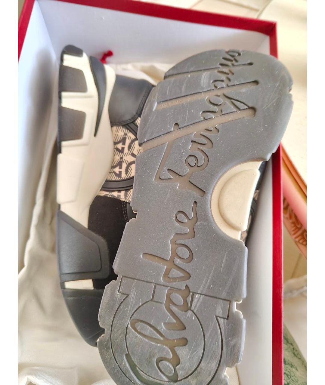 FERRAGAMO Черные кожаные кроссовки, фото 4